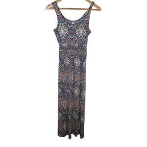 Mudd Maxi Dress XS Black Multicolor Print Sleeveless Casual Boho Sundress